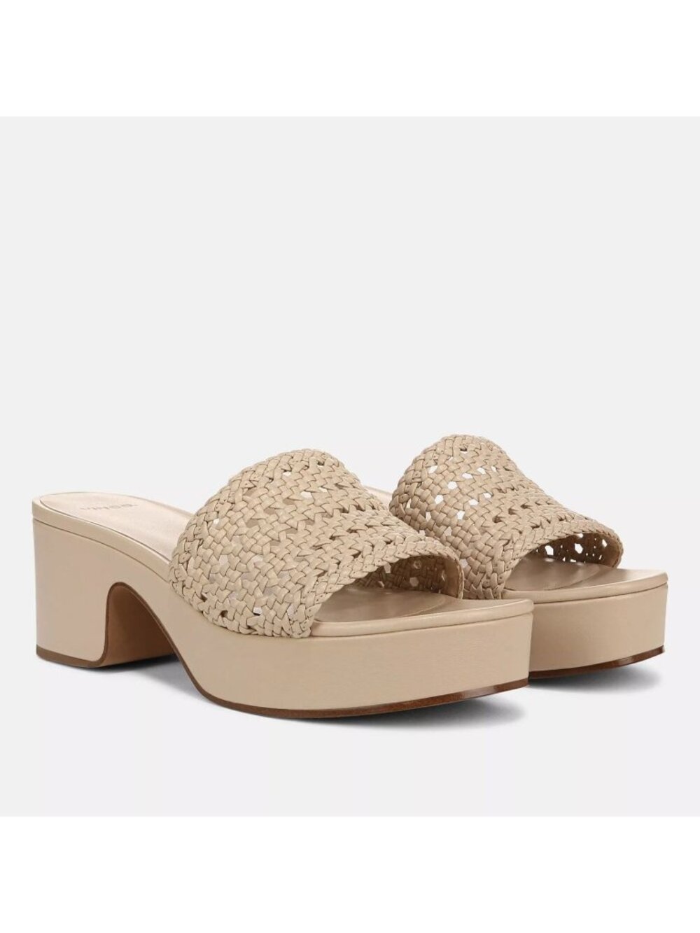 🆕 VINCE Margo Woven Leather Platform Sandals Beige Cream 8.5